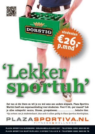 Ontwerp advertentie voor Plaza Sportiva Groningen Euroborg. Studentenactie flyer